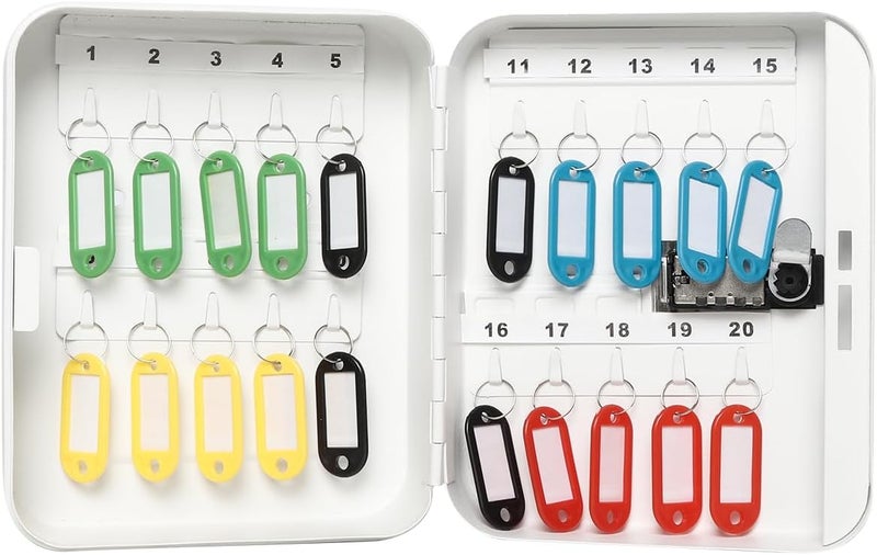 Parrency Key Lock Box Wall Mounted with 20 Key Hooks, Key Cabinet with Combination Lock Digital Security Storage Box with Colorful Key Tag Labels Stickers and Hooks,White, 7 4/5" x 6 1/5" x 2 4/5" - Image 1